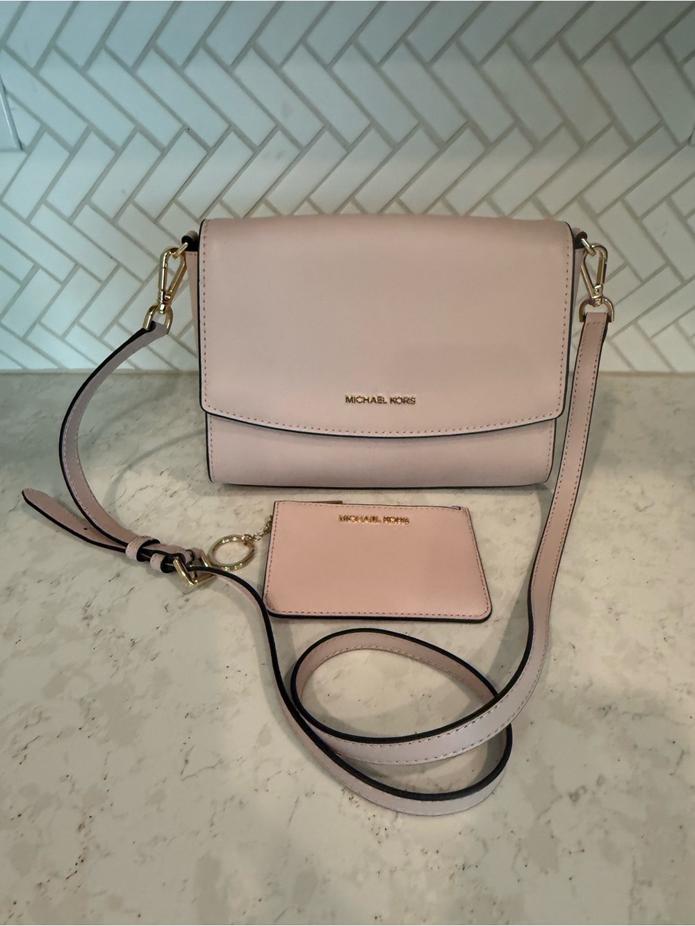 Michael Kors Blush Leather Crossbody with Card Case